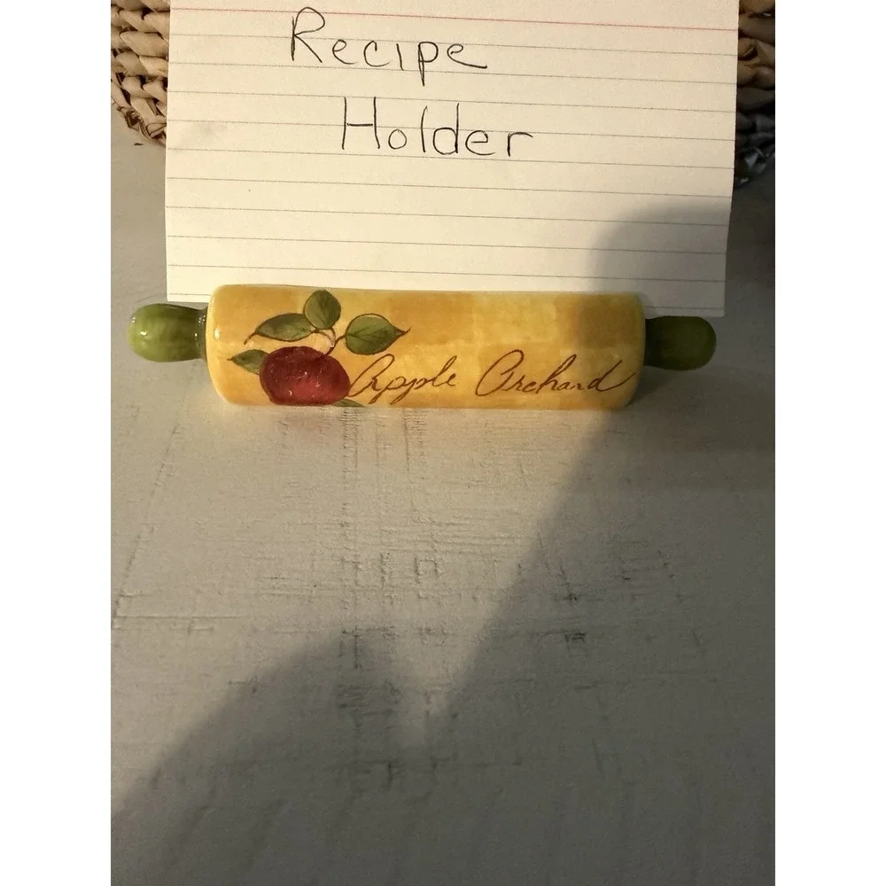 Rolling Pin Recipe Holder By Counter Art Apple Orchard Yellow Red & Green